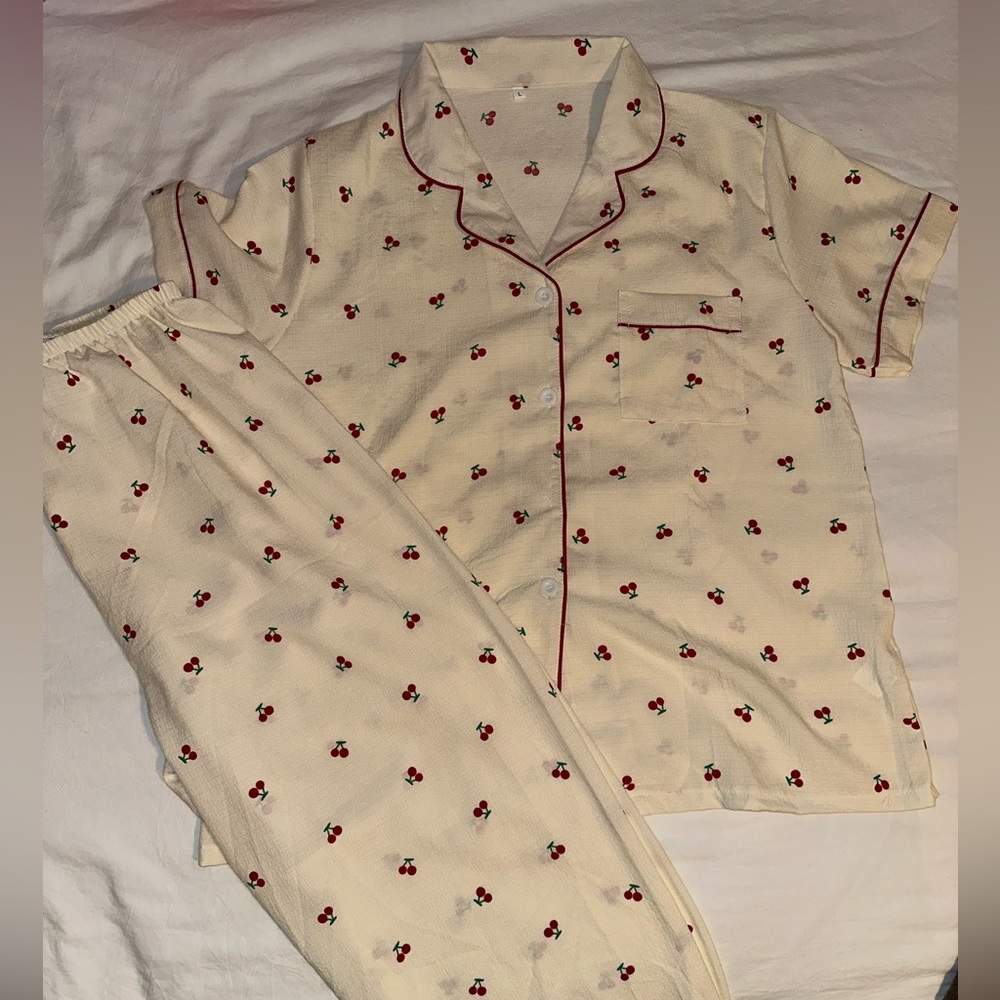 NEW Cherry pajamas. Large. Two piece set.